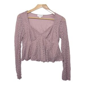 La Peche Lace Peplum Top Womens XL Mauve Purple Surplice Long Sleeve Blouse